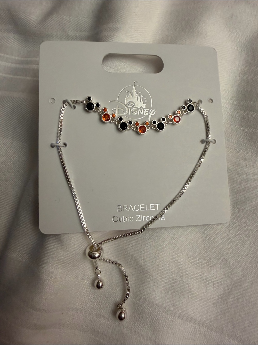Disney Halloween Silver-Tone Mickey Icon Bracelet with Black and Orange Stones